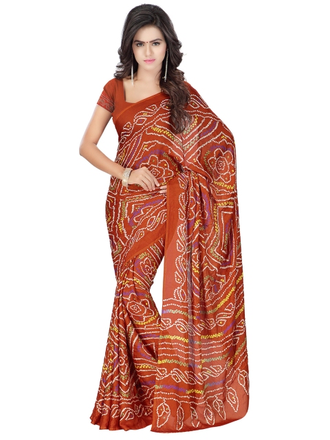 

MOKSHA DESIGNS Orange & White Bandhani Pure Georgette Bandhani Saree