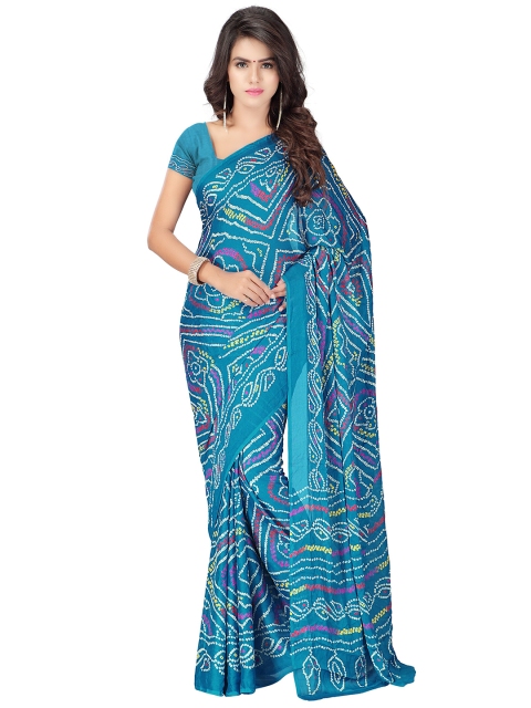 

MOKSHA DESIGNS Turquoise Blue & White Bandhani Pure Georgette Bandhani Saree