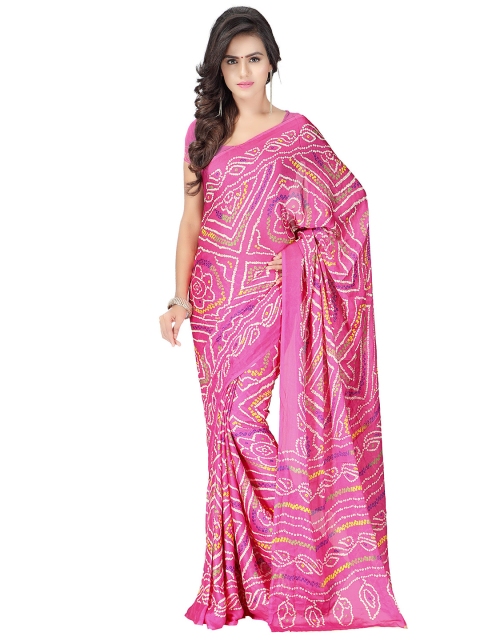 

MOKSHA DESIGNS Pink & White Bandhani Pure Georgette Bandhani Saree