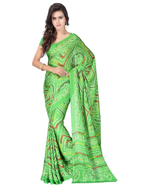 

MOKSHA DESIGNS Green & Red Bandhani Pure Georgette Bandhani Saree