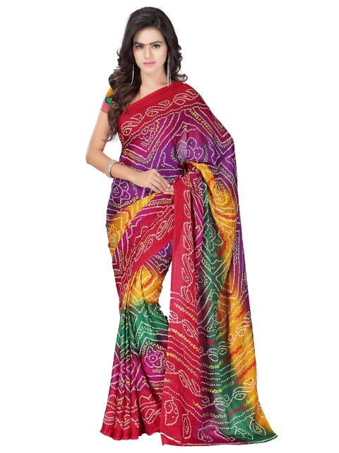 

MOKSHA DESIGNS Pink & Green Bandhani Pure Georgette Bandhani Saree
