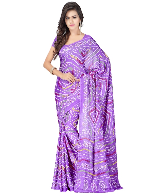 

MOKSHA DESIGNS Lavender & White Bandhani Pure Georgette Bandhani Saree