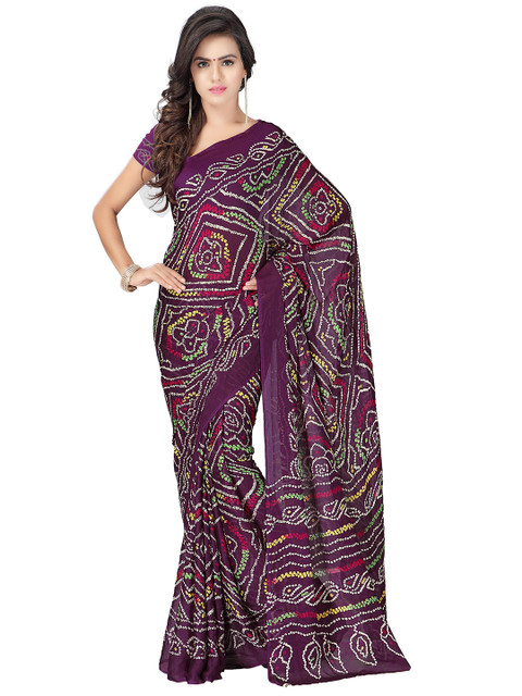 

MOKSHA DESIGNS Purple & White Bandhani Pure Georgette Bandhani Saree