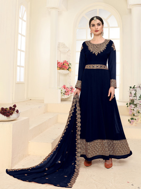 

Divine International Trading Co Blue & Gold-Toned Embroidered Unstitched Dress Material