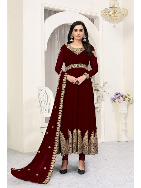 

Divine International Trading Co Maroon & Gold-Toned Embroidered Unstitched Dress Material