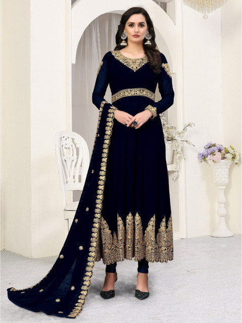

Divine International Trading Co Blue & Gold-Toned Embroidered Unstitched Dress Material