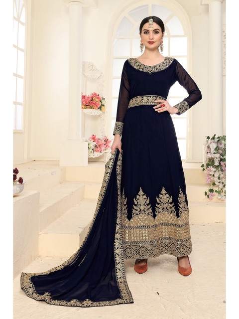 

Divine International Trading Co Blue & Gold-Toned Embroidered Unstitched Dress Material