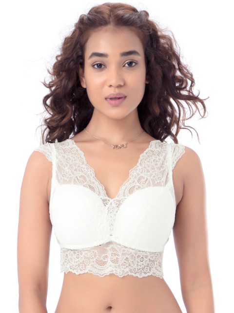 

PrettySecrets White Lace Non-Wired Bralette Bra B0018