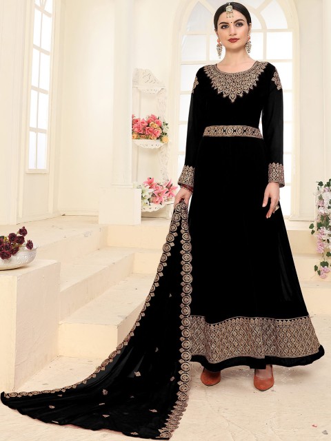 

Divine International Trading Co Black & Gold-Toned Embroidered Unstitched Dress Material