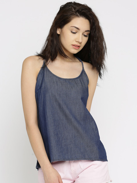 

Vero Moda Women Blue Denim Solid Pure Cotton Top