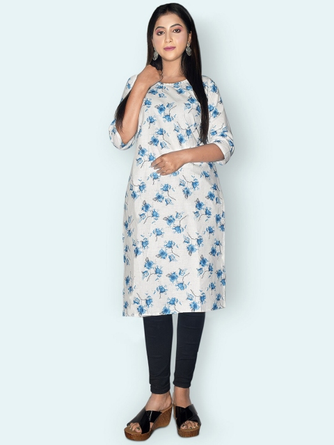 

KALINI Women White & Blue Floral Printed Kurta