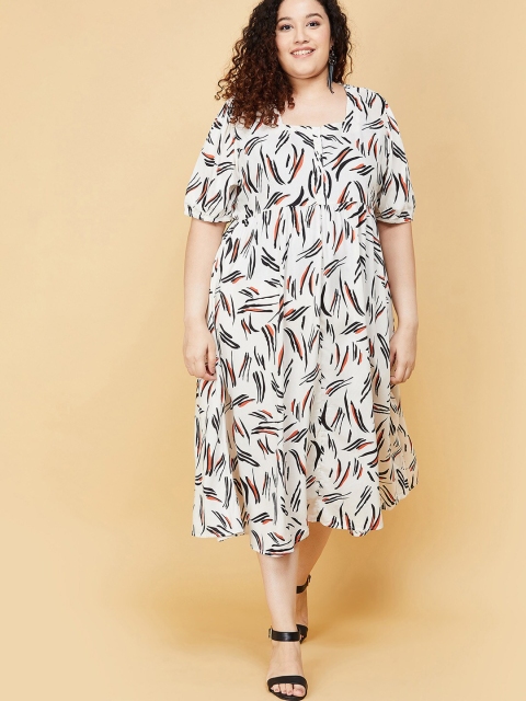 

max Plus Size Cream-Coloured Square Neck A-Line Midi Dress