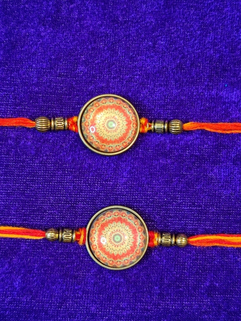 

CRAYTON Men Set Of 2 Orange & Red Beaded Rakhi
