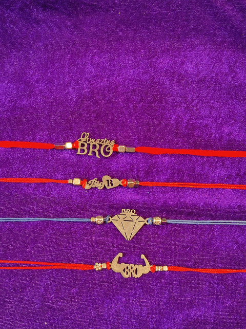 

CRAYTON Men Set Of 4 Red & Gold-Toned Embedded Rakhi