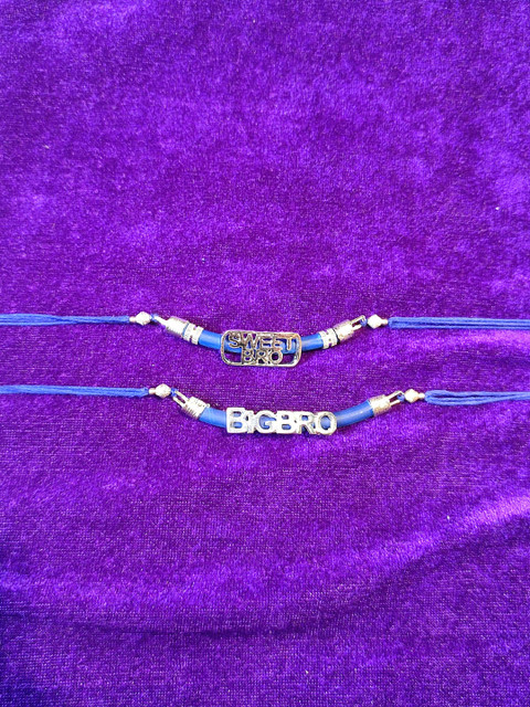 

CRAYTON Men Set Of 2 Silver-Toned & Blue Embedded Rakhi