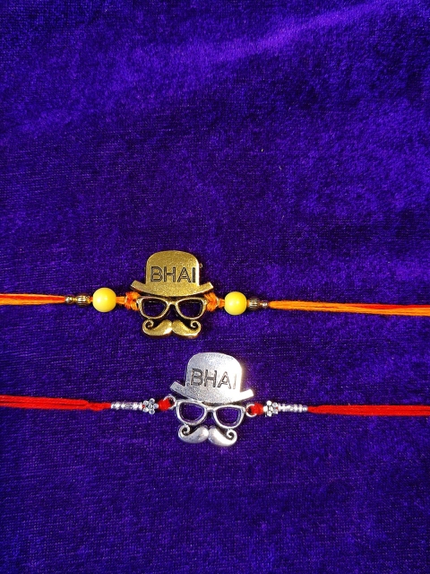 

CRAYTON Men Set Of 2 Gold Toned & Silver Toned Cool Bhai Rakhi, Multi