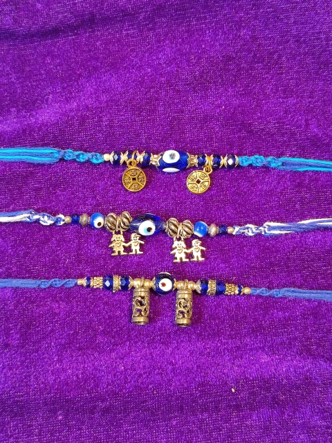 

CRAYTON Men Pack Of 3 Evil Eye Desisgned Threaded Rakhi, Blue