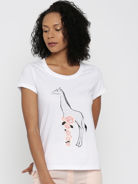 

Vero Moda Women White Printed Round Neck T-Shirt