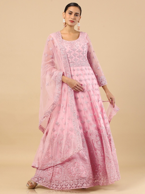 

Soch Pink Floral Crepe Ethnic Maxi Dress & With Dupatta