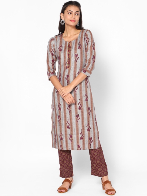 

Kiya Women Brown Ethnic Motifs Printed Panelled Kurta with Trousers