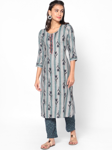 

Kiya Women Grey Ethnic Motifs Printed Kurta with Trousers