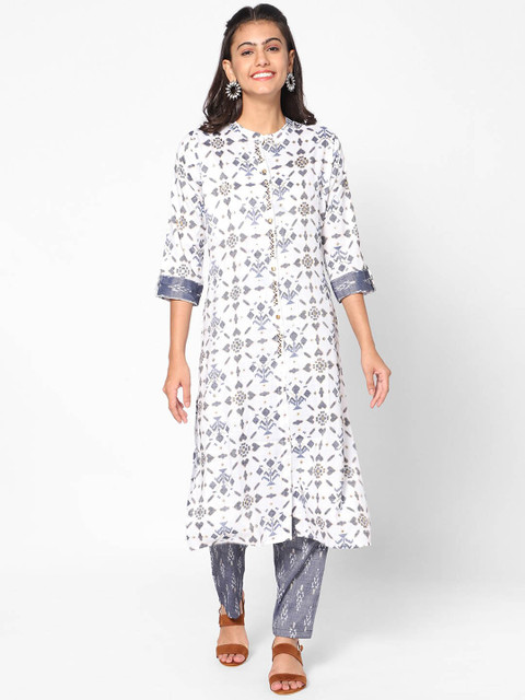 

Kiya Women White Ethnic Motifs Printed Kurta with Trousers