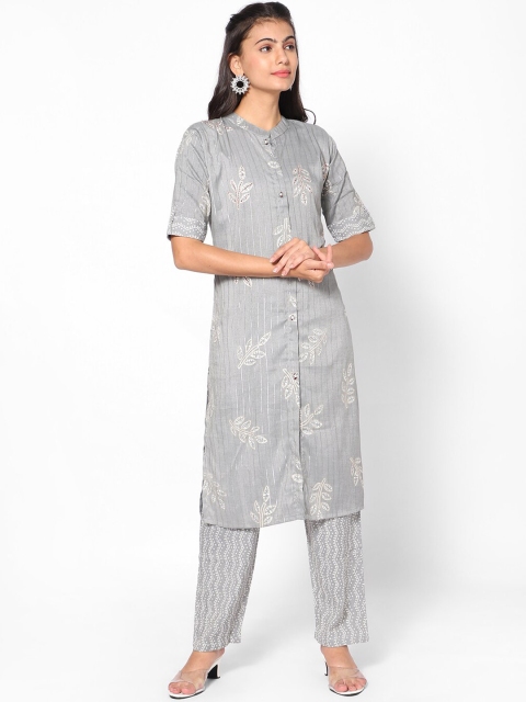 

Kiya Women Grey Printed Kurta with Trousers