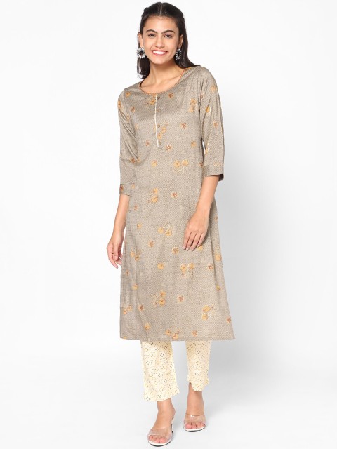 

Kiya Women Brown Floral Printed Kurta with Trousers