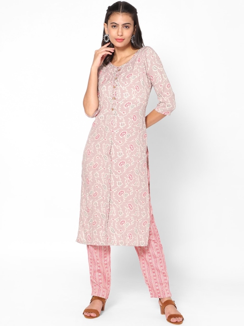 

Kiya Women Pink Floral Printed Kurta with Trousers
