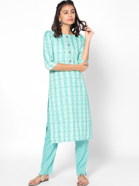 

Kiya Women Blue Printed Kurta with Trousers