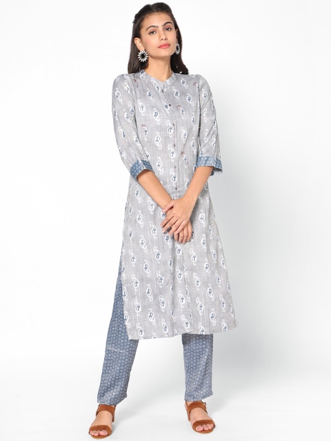 

Kiya Women Grey Ethnic Motifs Printed Kurta with Trousers