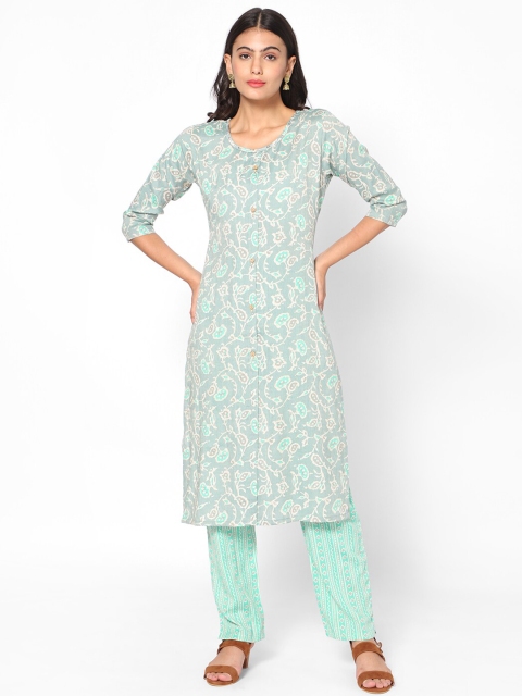 

Kiya Women Grey Ethnic Motifs Printed Kurta with Trousers
