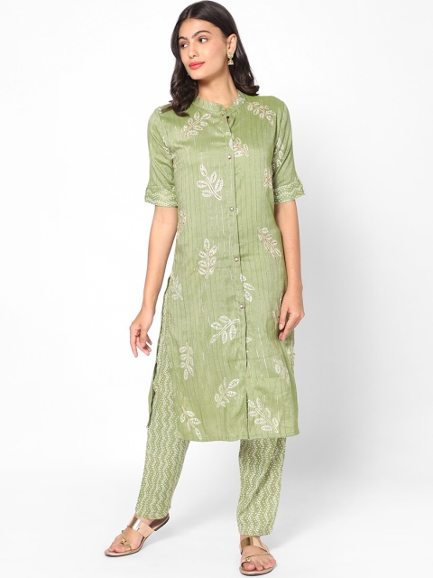 

Kiya Women Green Printed Kurta with Trousers