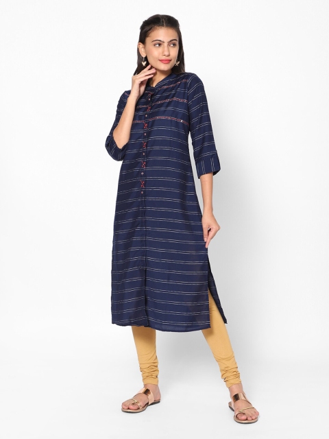 

Kiya Women Navy Blue Embroidered Thread Work Kurta