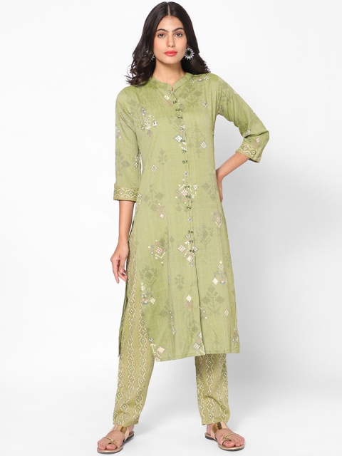 

Kiya Women Green Floral Printed Kurta with Trousers