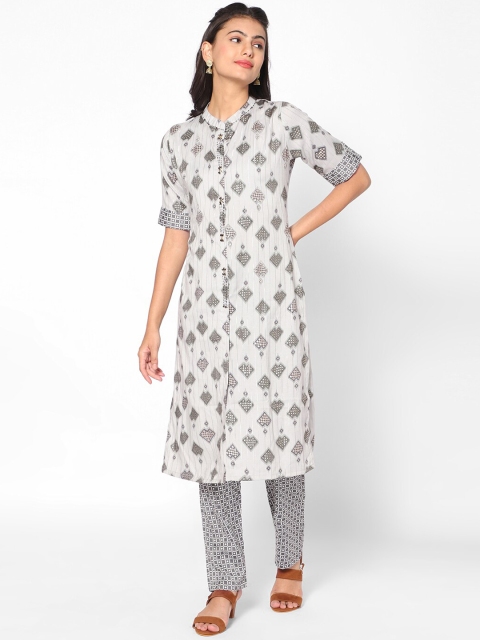 

Kiya Women Grey Printed Kurta with Trousers
