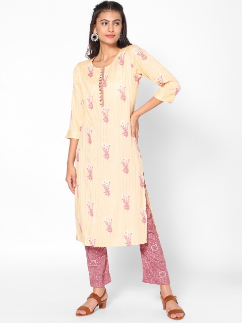 

Kiya Women Cream-Coloured Ethnic Motifs Printed Kurta with Trousers