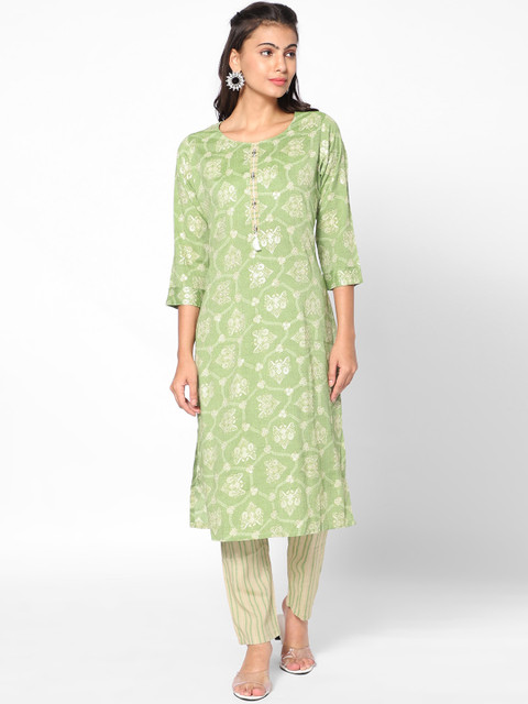 

Kiya Women Green Printed Kurta with Trousers