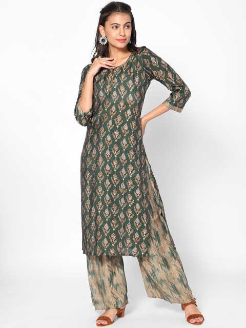 

Kiya Women Green Ethnic Motifs Printed Kurta with Palazzos