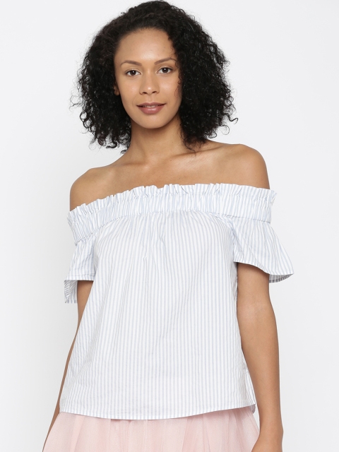 

Vero Moda Women Blue & White Striped Bardot Top