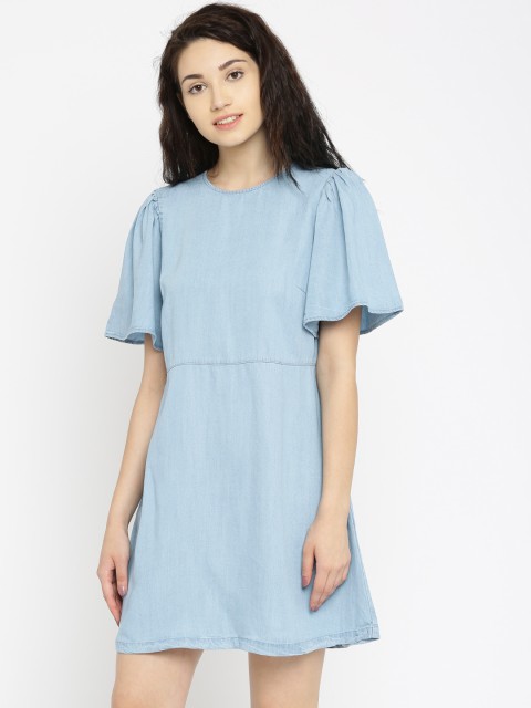 

Vero Moda Women Blue Solid A-Line Denim Dress