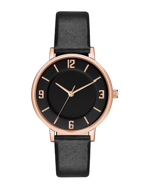

SWADESI STUFF Women Black Dial & Black Leather Straps Analogue Watch MT BLACK