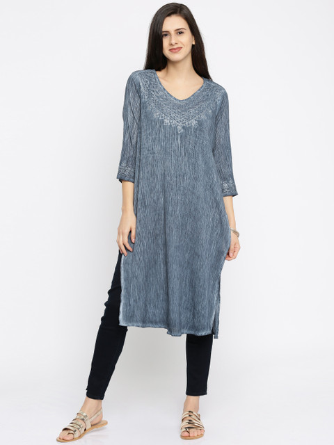 

Melange by Lifestyle Women Blue Embroidered Straight Kurta