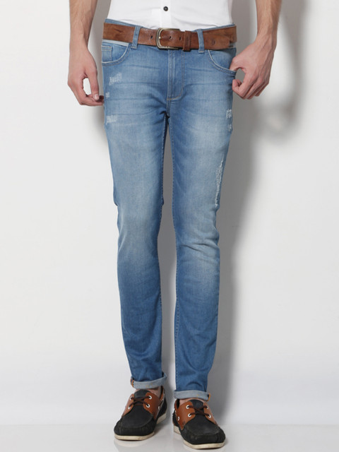 

V Dot by Van Heusen Men Blue Skinny Fit Mid-Rise Low Distress Jeans