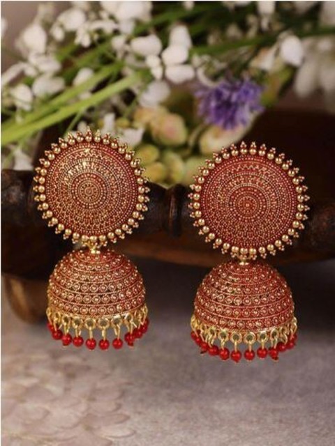

Sarvda Maroon Dome Shaped Jhumkas Earrings