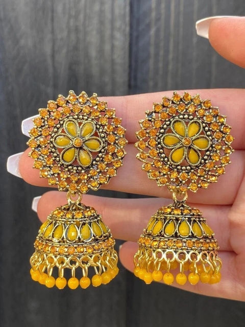 

Sarvda Yellow Dome Shaped Jhumkas Earrings