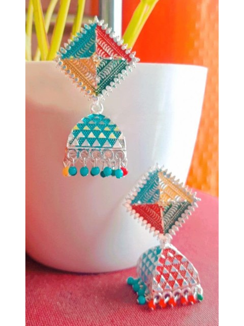 

Sarvda Multicoloured Triangular Jhumkas Earrings, Multi