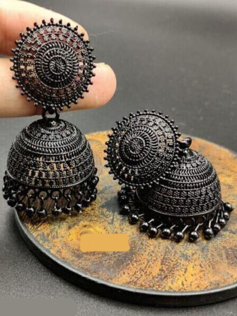 

Sarvda Black Dome Shaped Jhumkas Earrings