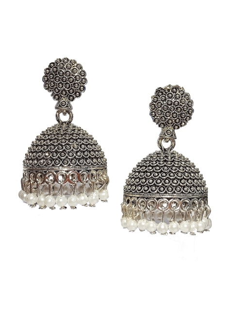 

Sarvda Silver-Toned Circular Jhumkas Earrings