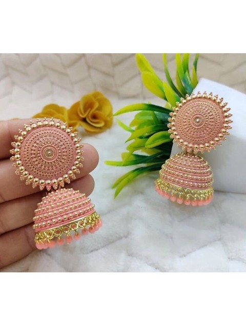 

Sarvda Peach-Coloured Dome Shaped Jhumkas Earrings